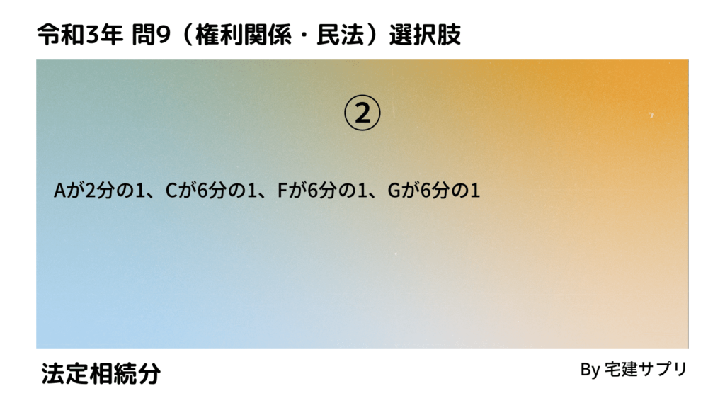 令和3年10月宅建試験 問9-2（法定相続分）