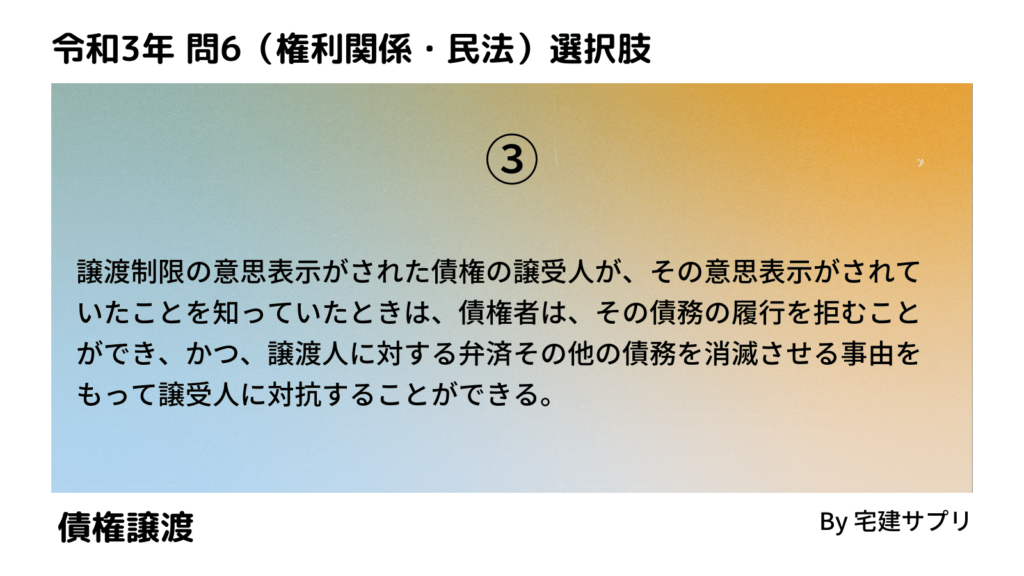 令和3年10月宅建試験 問6-3（債権譲渡）