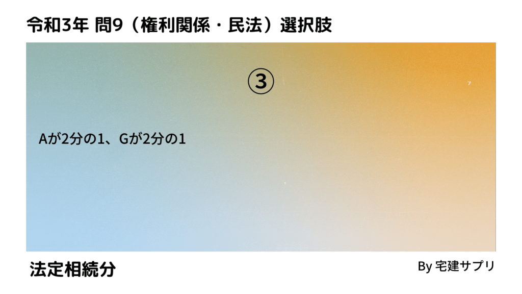 令和3年10月宅建試験 問9-3（法定相続分）