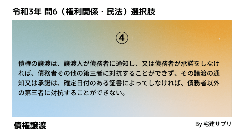 令和3年10月宅建試験 問6-3（債権譲渡）